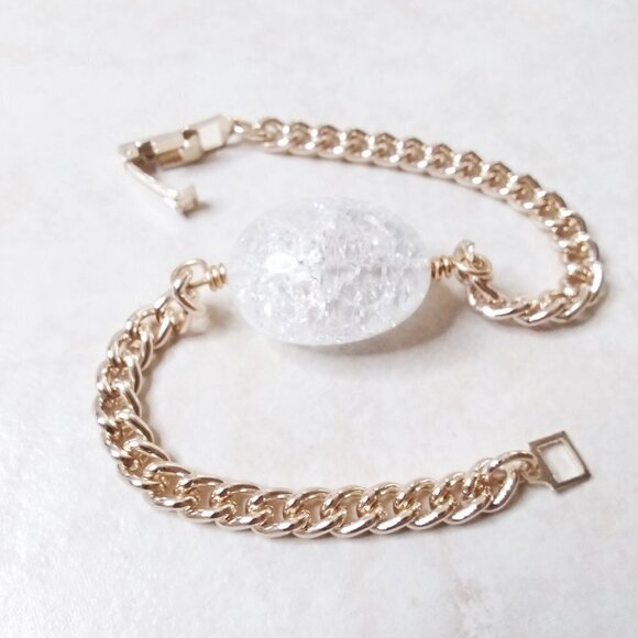 Holy Cow! Huge!!! Crackle Glass Focal Bead w. Gold Plated Chain! Sexy & Trendy - Picture 1 of 8